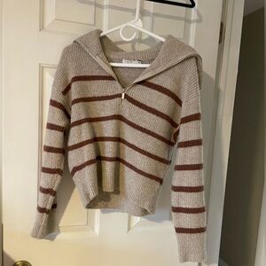 Lush Beige and Brown Striped Turtleneck Sweater